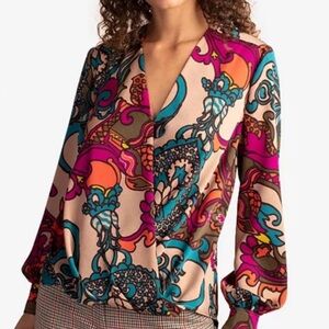 LAST DAY Trina Turk Laurynn Printed Surplice Top